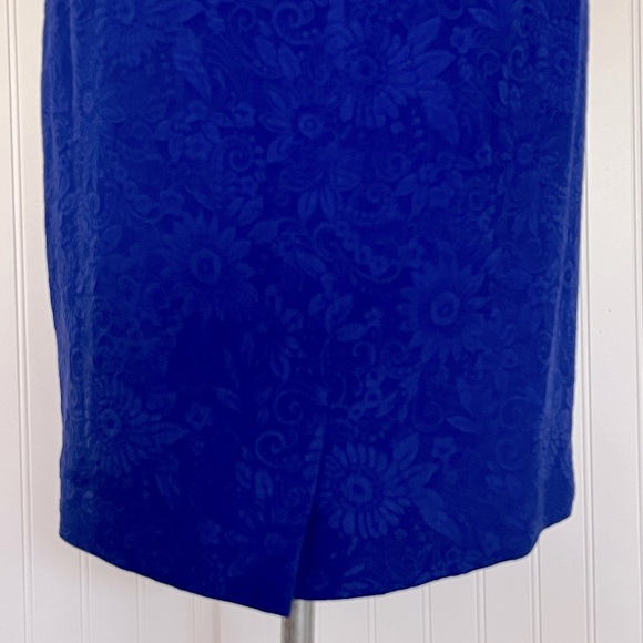 Vintage Royal Blue Silk Mini Dress Scoop Neck Floral Brocade Textured Size 10 - Picture 10 of 12